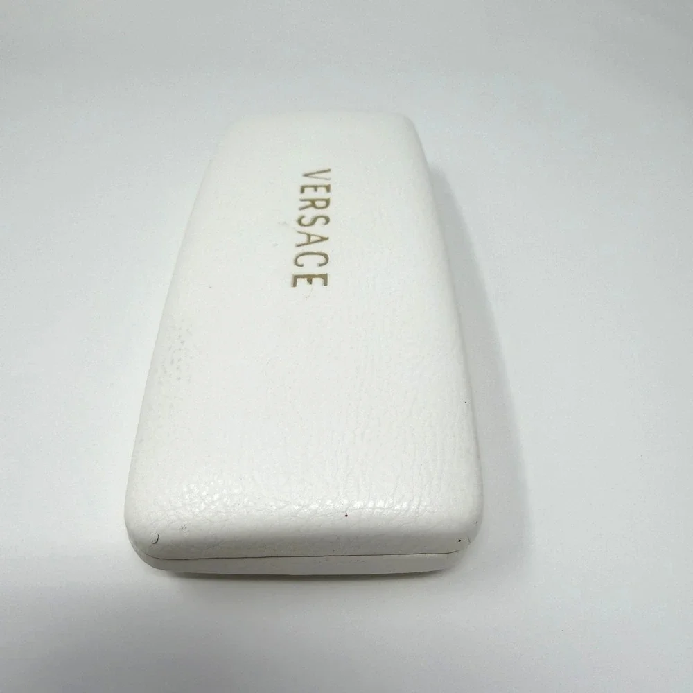 Versace Hard Shell Eyeglass Case White Leather‎ Look Logo